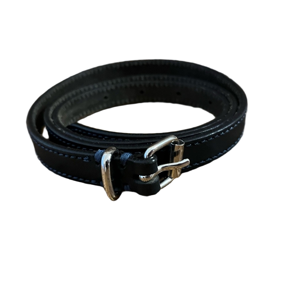 Brooks Brothers Navy Blue Genuine Leather Skinny Waist Belt Silver Buckle Size S